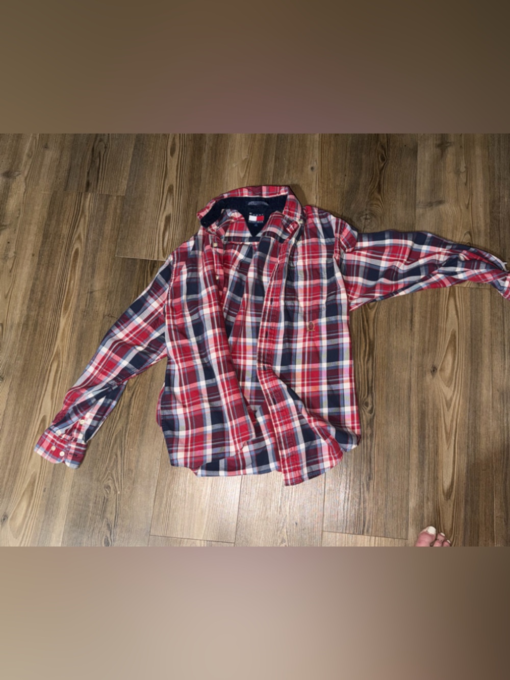 Tommy Hilfiger Red, Navy & White Plaid Kids Button-Up Shirt